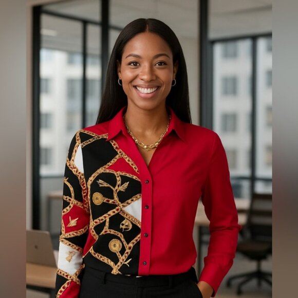 Chic Chain Print Patchwork Blouse - Picture 4 of 7